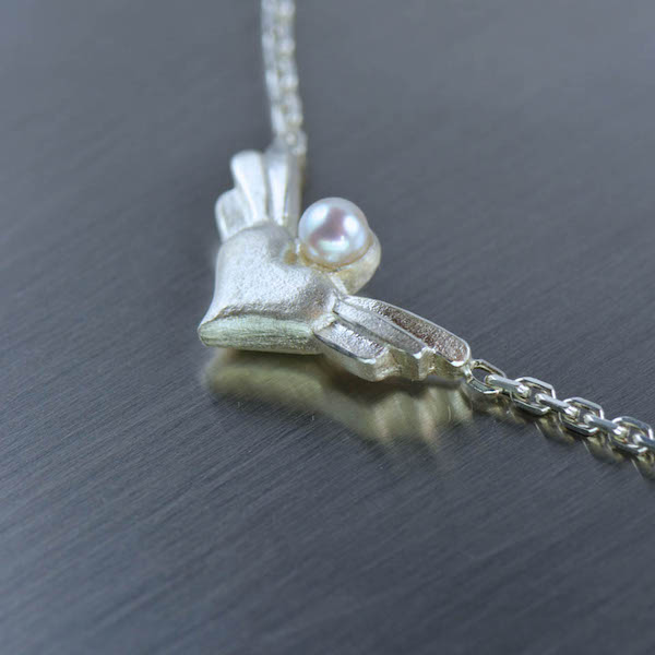 Angel-Heart-Collier, Silber, Zuchtperle, 43 cm